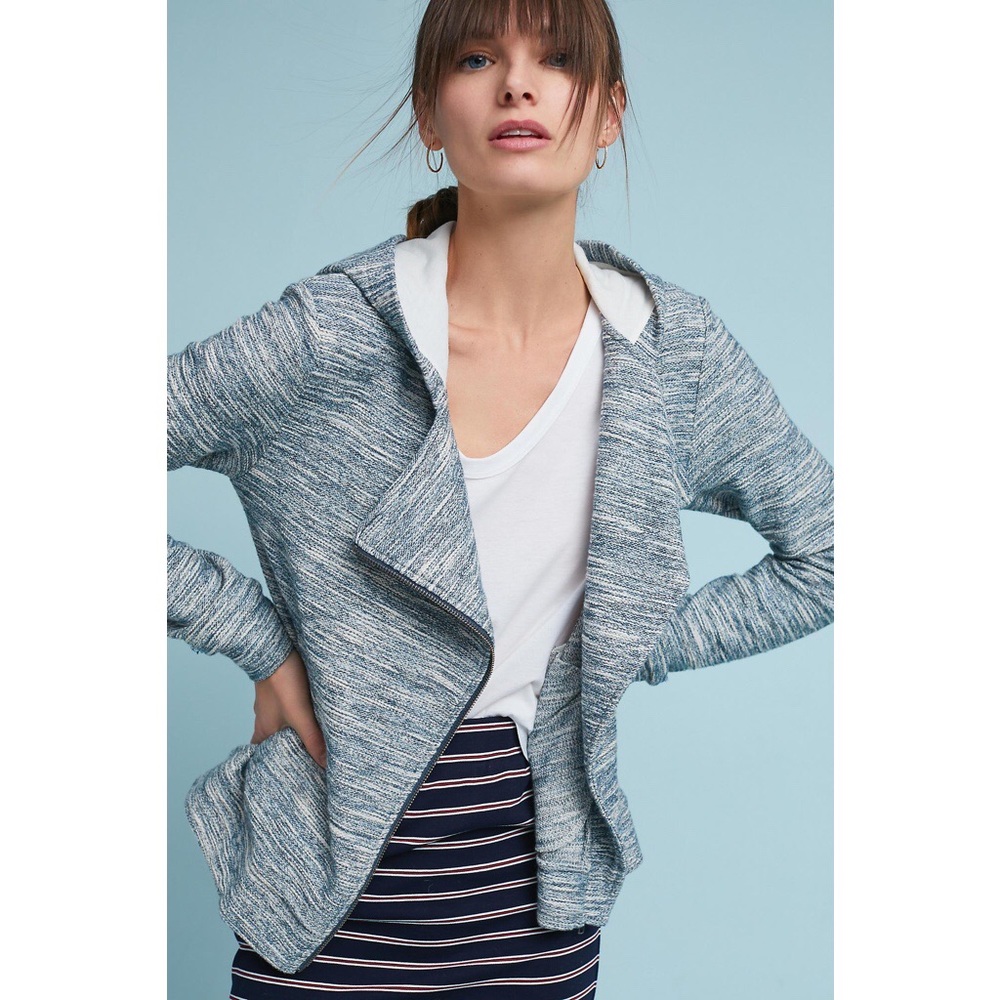 Saturday/Sunday Blue Hooded Tweed Moto Jacket